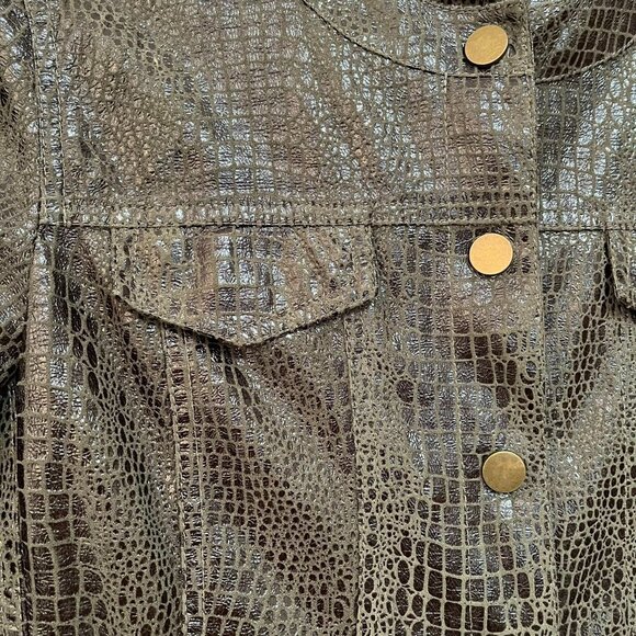 Ruby Rd. Faux Alligator Moto Jacket Snap Button Front - Size 8 Medium - Picture 3 of 9